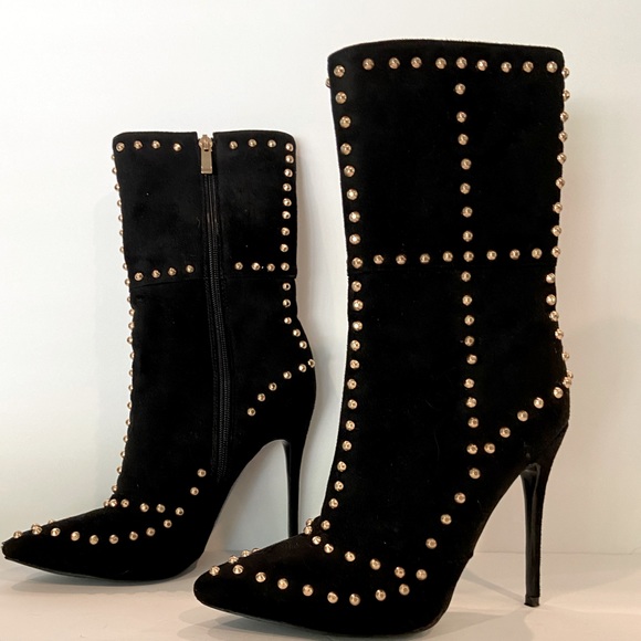 Luxe to Kill Shoes - Black Studded hi Heel Boots. EUC. Uk 5